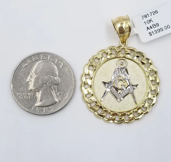 PreStyled Sets 10K Yellow Gold Masonic Pendant Diamond Cut 10Kt Round Gold Charm globalwatches10