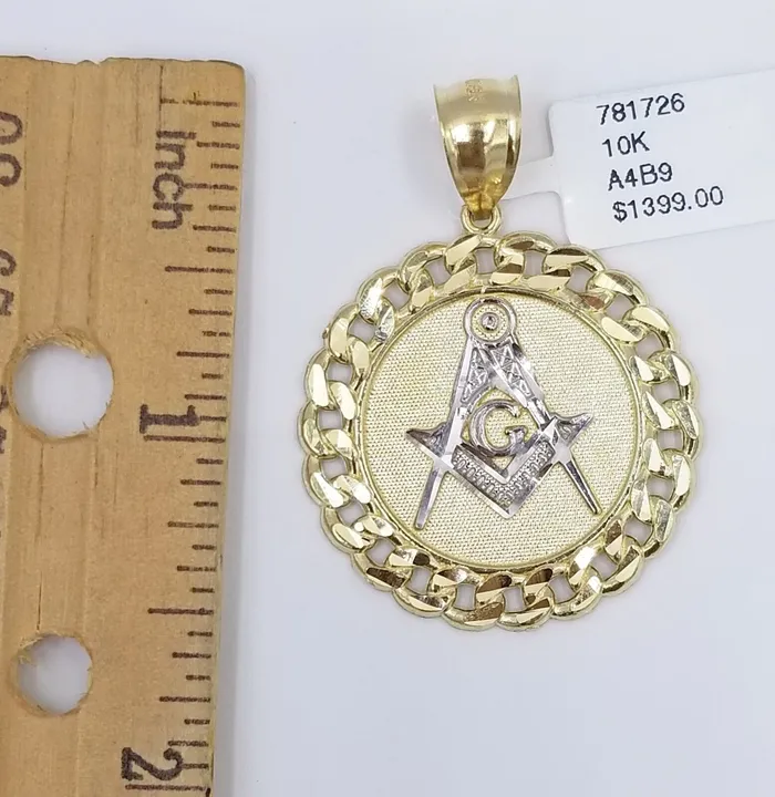 PreStyled Sets 10K Yellow Gold Masonic Pendant Diamond Cut 10Kt Round Gold Charm globalwatches10