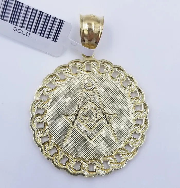 PreStyled Sets 10K Yellow Gold Masonic Pendant Diamond Cut 10Kt Round Gold Charm globalwatches10