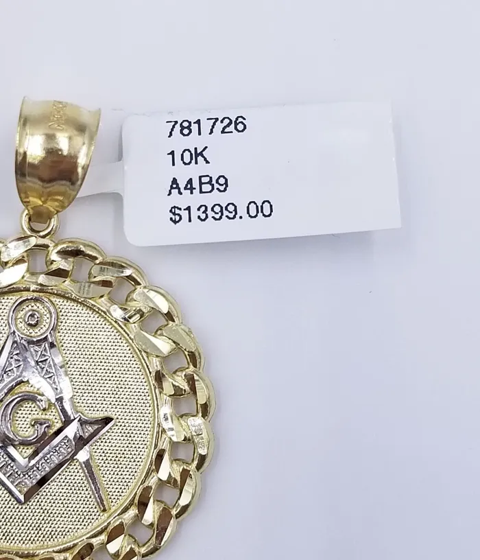 PreStyled Sets 10K Yellow Gold Masonic Pendant Diamond Cut 10Kt Round Gold Charm globalwatches10