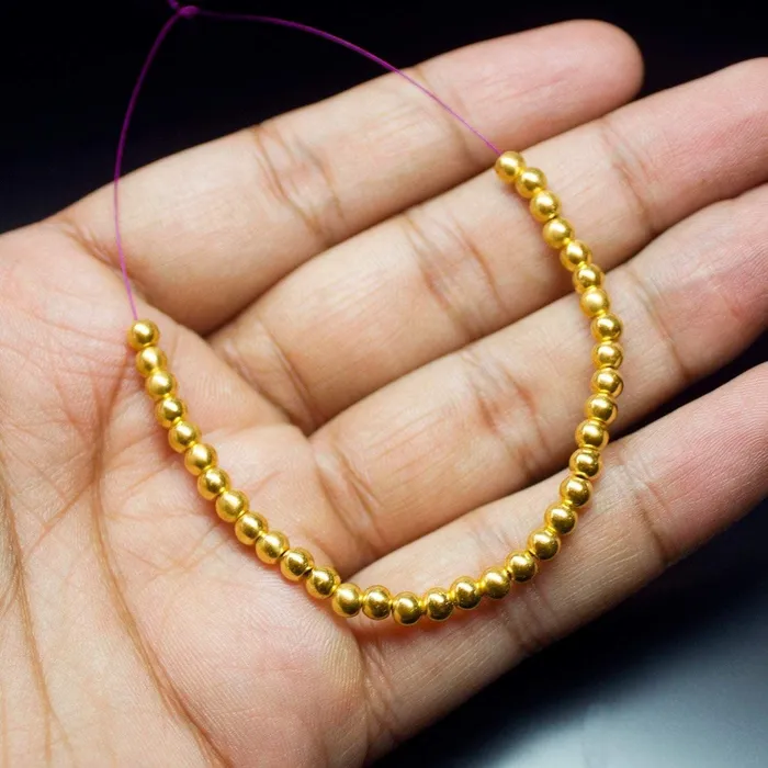 PreStyled Sets 18k Solid Yellow Gold Handmade Tribal Round Sphere Spacer Beads Strand 4mm 20pc Jalvi Co PreStyled Sets 18k Solid Yellow Gold Handmade Tribal Round Sphere Spacer Beads Strand 4mm 20pc Jalvi Co