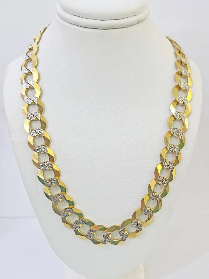 PreStyled Sets Real 10k Yellow Gold Cuban Curb Link Chain 12mm 28 Gold Diamond cut Gold and Diamond