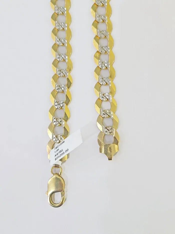 PreStyled Sets Real 10k Yellow Gold Cuban Curb Link Chain 12mm 28 Gold Diamond cut Gold and Diamond