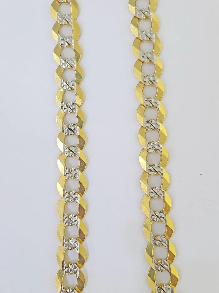 PreStyled Sets Real 10k Yellow Gold Cuban Curb Link Chain 12mm 28 Gold Diamond cut Gold and Diamond