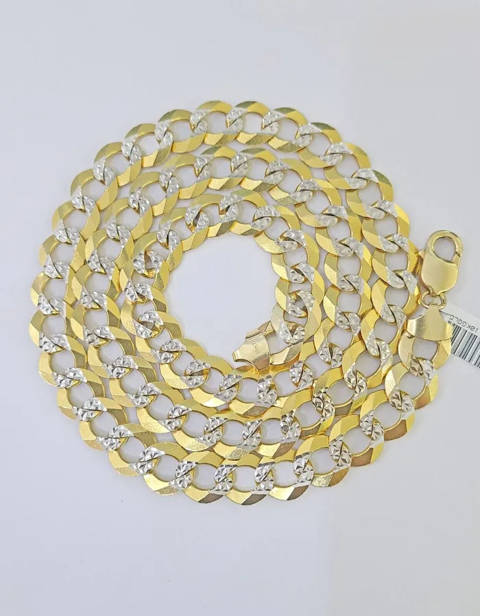 PreStyled Sets Real 10k Yellow Gold Cuban Curb Link Chain 12mm 28 Gold Diamond cut Gold and Diamond