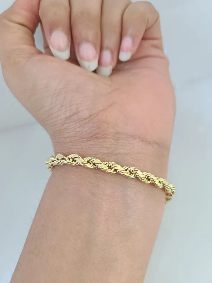 Real 10K Gold Rope Bracelet Yellow 75 Inch 5mm 10kt Men Women Gold and Diamond Bracelets Real 10K Gold Rope Bracelet Yellow 75 Inch 5mm 10kt Men Women Gold and Diamond Bracelets
