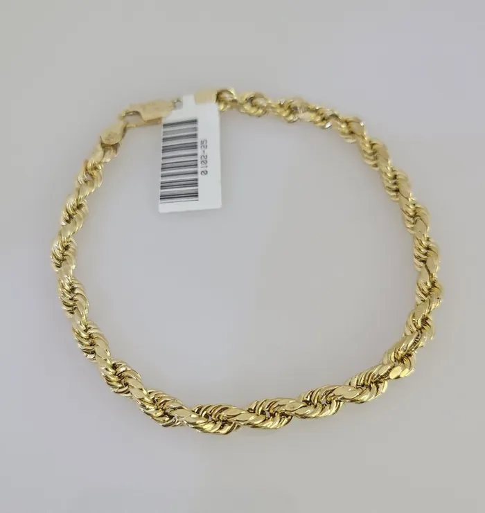 Real 10K Gold Rope Bracelet Yellow 75 Inch 5mm 10kt Men Women Gold and Diamond Bracelets