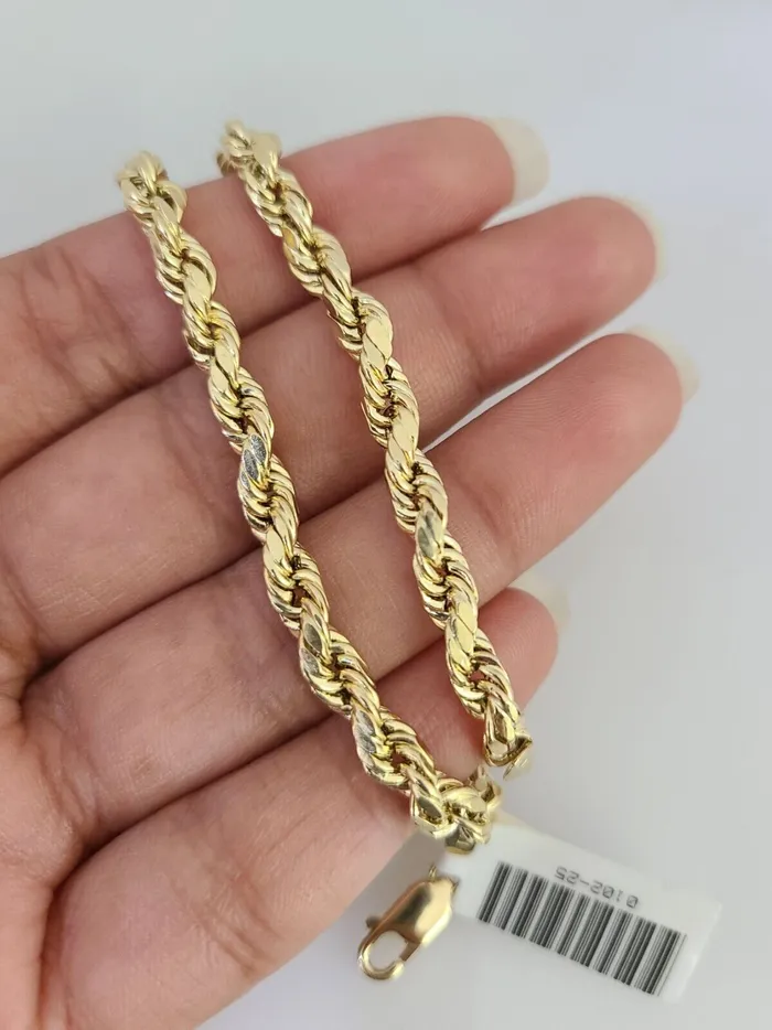 Real 10K Gold Rope Bracelet Yellow 75 Inch 5mm 10kt Men Women Gold and Diamond Bracelets