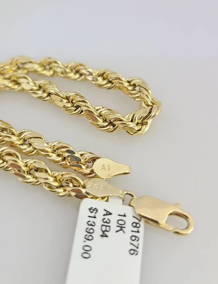 Real 10K Gold Rope Bracelet Yellow 75 Inch 5mm 10kt Men Women Gold and Diamond Bracelets