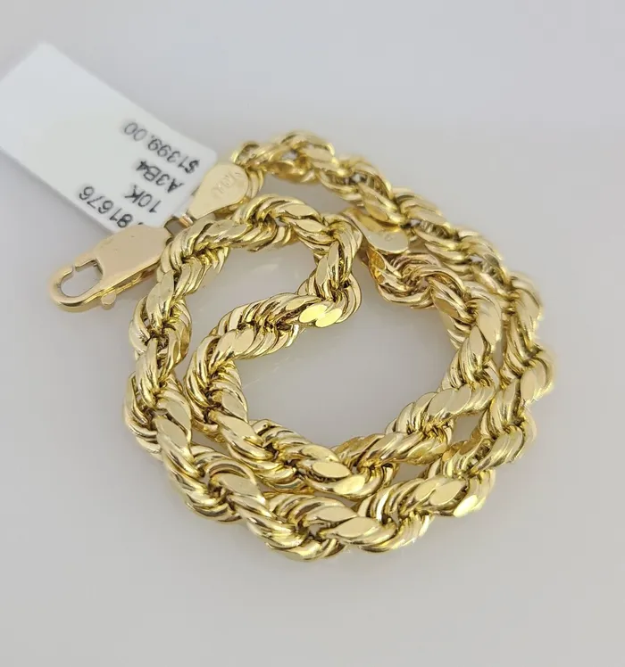 Real 10K Gold Rope Bracelet Yellow 75 Inch 5mm 10kt Men Women Gold and Diamond Bracelets