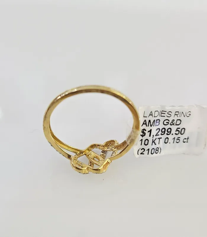 Real 10k Hearts Diamond Ladies Ring Women Casual 10Kt Yellow Gold Globalwatches10 Rings