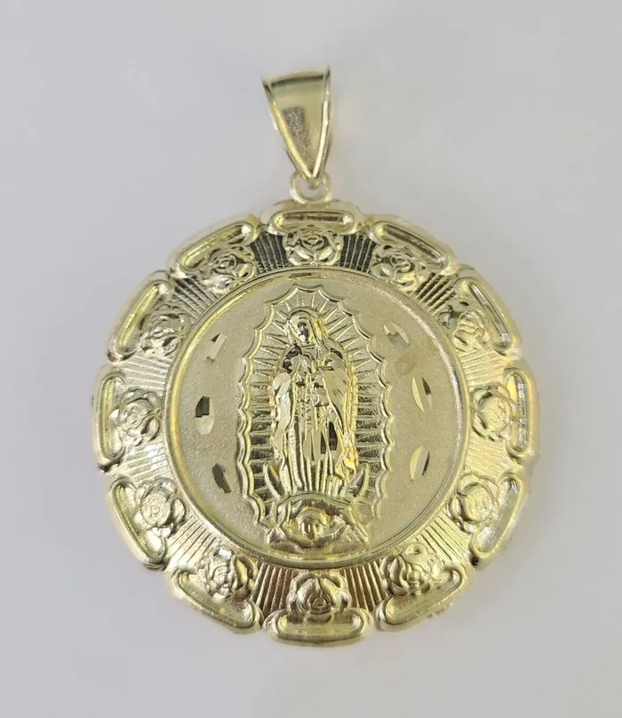 Real 10K Jesus Virgin Mary Pendent Charm Two Sided 10kt yellow Gold 2 Guadalupe Gold and Diamond Charm Necklaces Real 10K Jesus Virgin Mary Pendent Charm Two Sided 10kt yellow Gold 2 Guadalupe Gold and Diamond Charm Necklaces