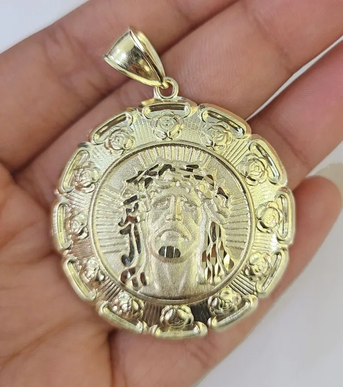 Real 10K Jesus Virgin Mary Pendent Charm Two Sided 10kt yellow Gold 2 Guadalupe Gold and Diamond Charm Necklaces
