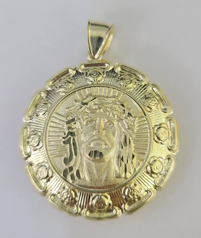 Real 10K Jesus Virgin Mary Pendent Charm Two Sided 10kt yellow Gold 2 Guadalupe Gold and Diamond Charm Necklaces