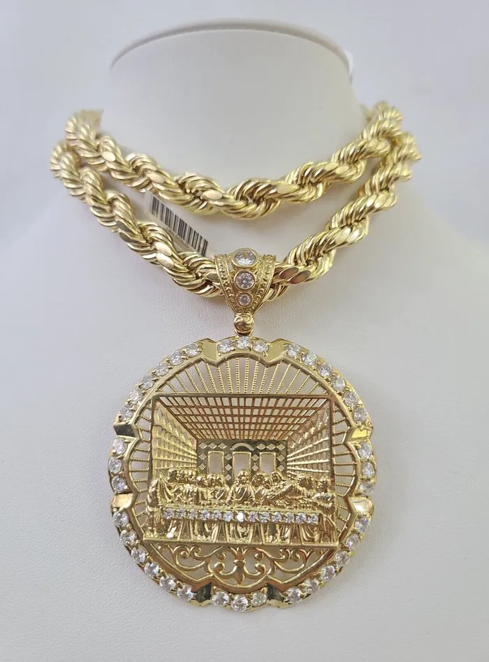 Real 10k Rope Chain Last Supper Charm Set 10mm 2030 Inch Necklace Yellow Gold Globalwatches10 Necklaces Real 10k Rope Chain Last Supper Charm Set 10mm 2030 Inch Necklace Yellow Gold Globalwatches10 Necklaces