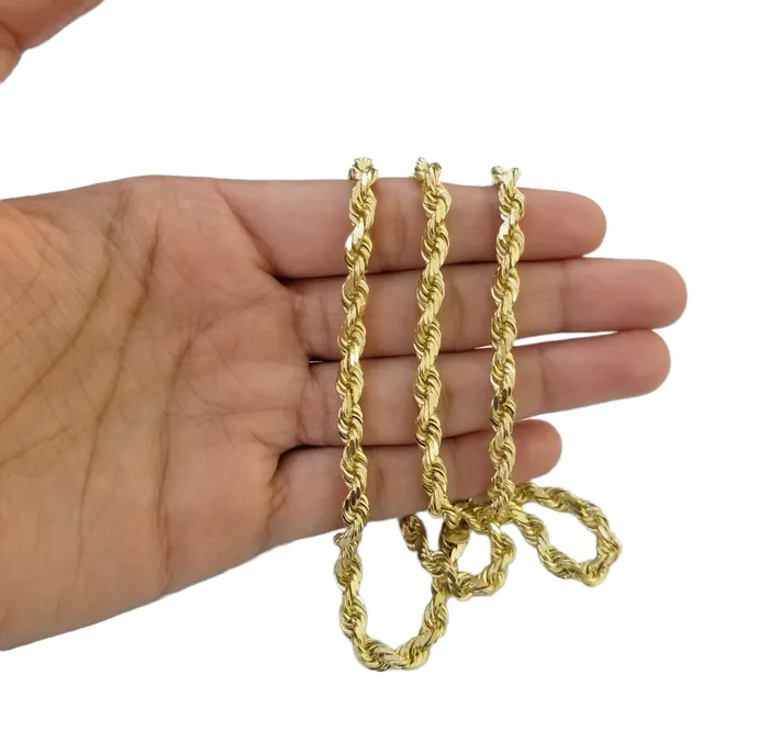 Real 10k Solid Rope Chain Yellow Gold Necklace Diamond Cut 4mm 26 Inch Gold and Diamond Necklaces Real 10k Solid Rope Chain Yellow Gold Necklace Diamond Cut 4mm 26 Inch Gold and Diamond Necklaces