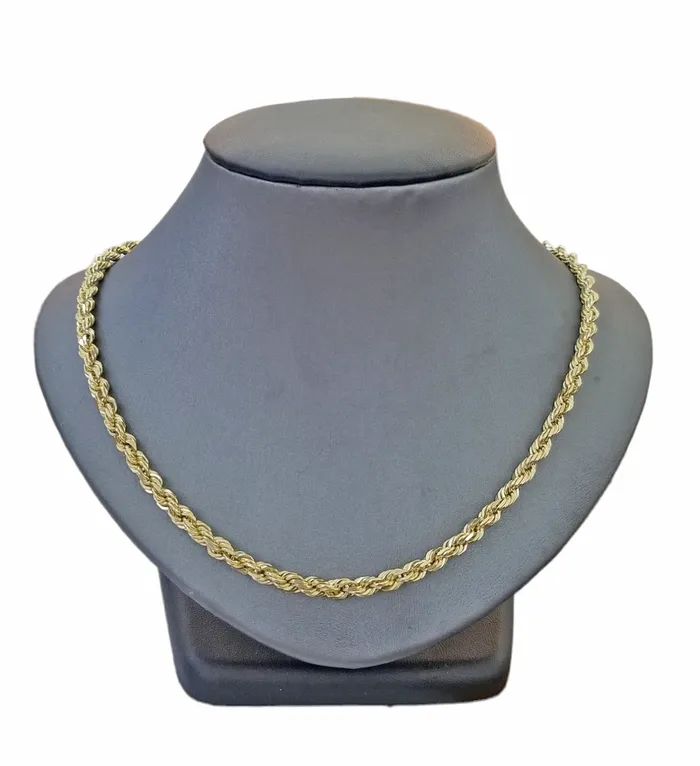 Real 10k Solid Rope Chain Yellow Gold Necklace Diamond Cut 4mm 26 Inch Gold and Diamond Necklaces