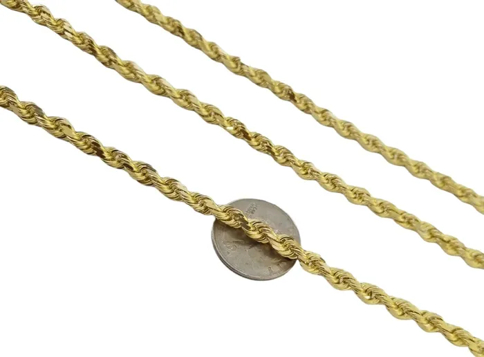 Real 10k Solid Rope Chain Yellow Gold Necklace Diamond Cut 4mm 26 Inch Gold and Diamond Necklaces