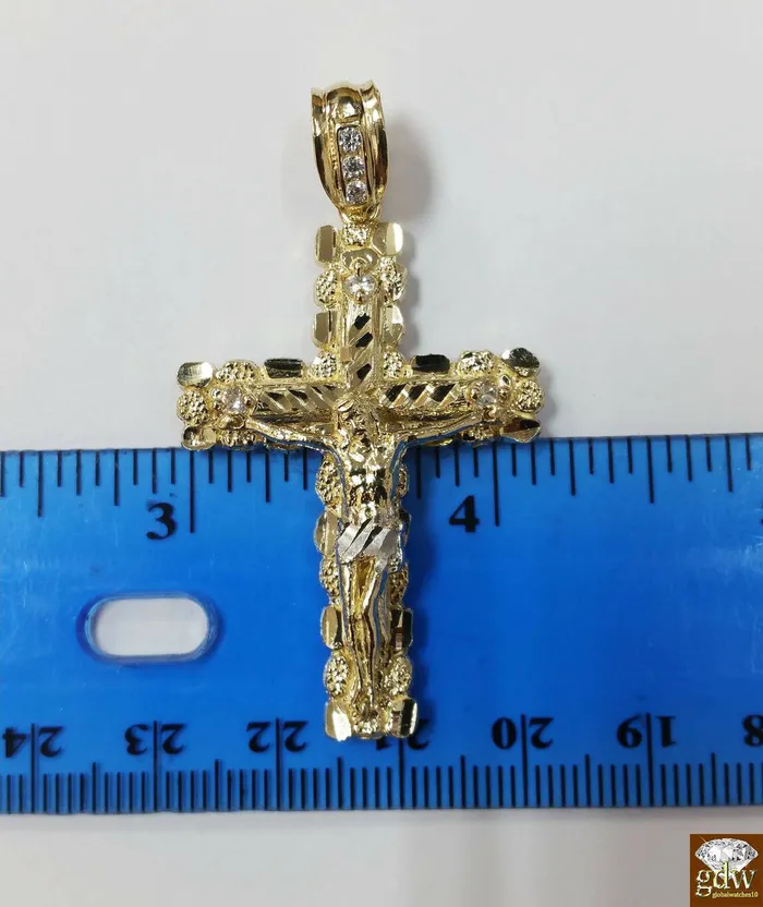 Real 10k Yellow Gold Figaro Chain With 10k Jesus Cross pendant 2028 Necklace Gold and Diamond Necklaces
