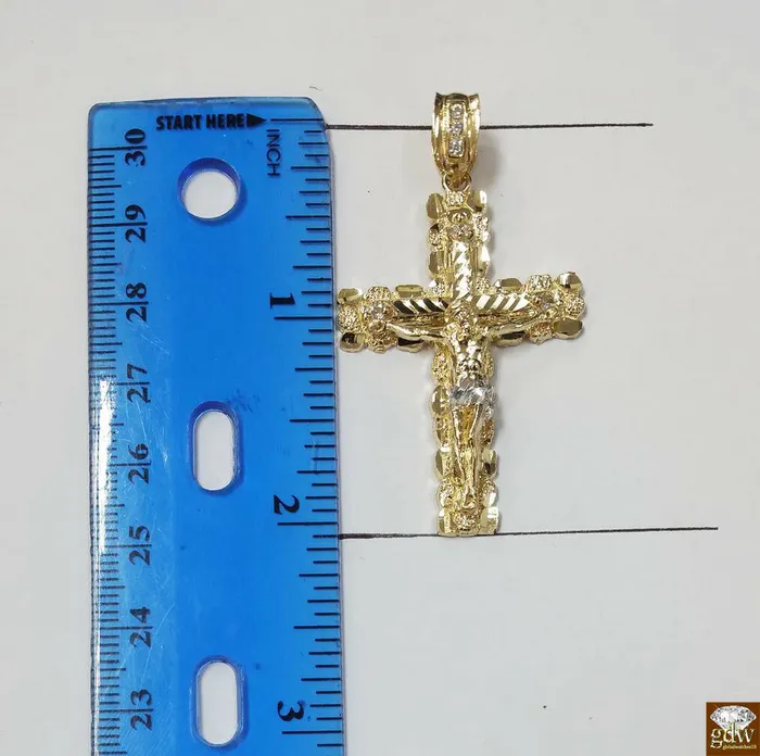 Real 10k Yellow Gold Figaro Chain With 10k Jesus Cross pendant 2028 Necklace Gold and Diamond Necklaces