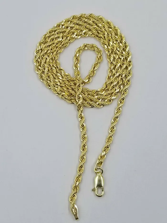 Real 10k Yellow Gold Rope Chain 22 Necklace 3mm Men Women Lobster Lock Gold and Diamond Necklaces