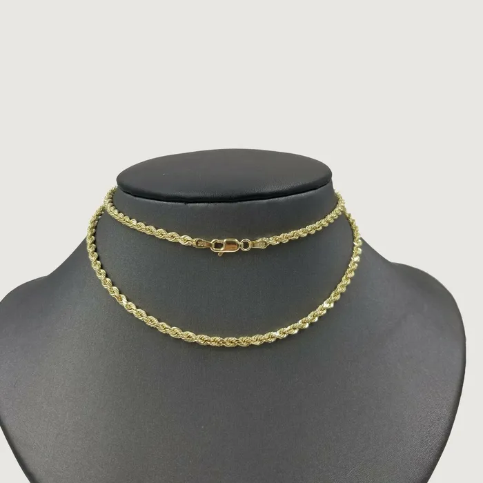 Real 10k Yellow Gold Rope Chain 22 Necklace 3mm Men Women Lobster Lock Gold and Diamond Necklaces