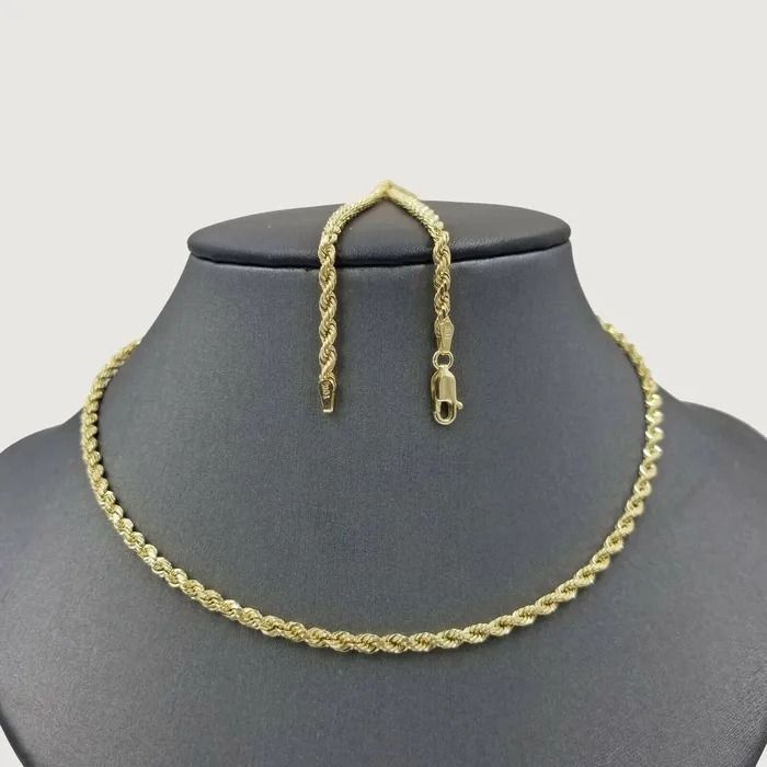 Real 10k Yellow Gold Rope Chain 22 Necklace 3mm Men Women Lobster Lock Gold and Diamond Necklaces