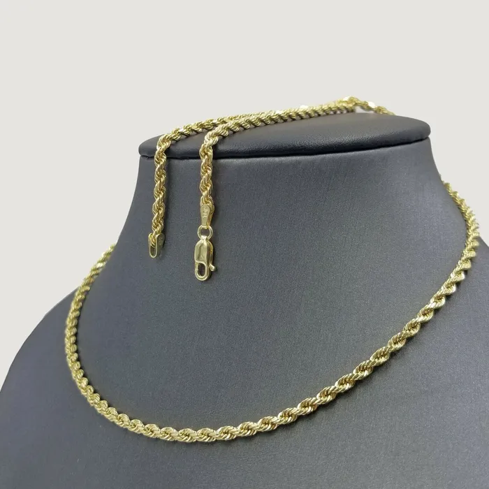 Real 10k Yellow Gold Rope Chain 22 Necklace 3mm Men Women Lobster Lock Gold and Diamond Necklaces
