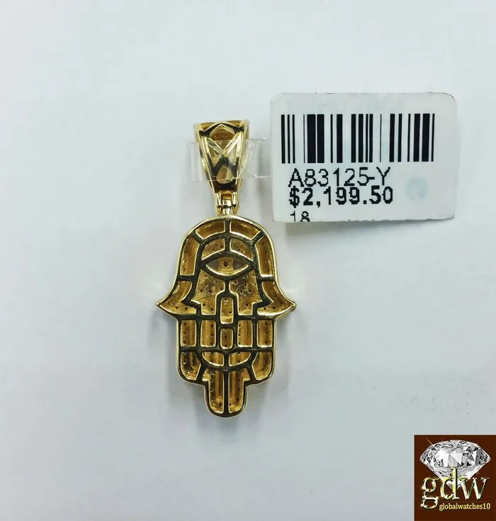 Real 10k Yellow Solid Gold Diamond Hamsa Hand Charm with 26 Miami Cuban Chain Gold and Diamond Charm Necklaces