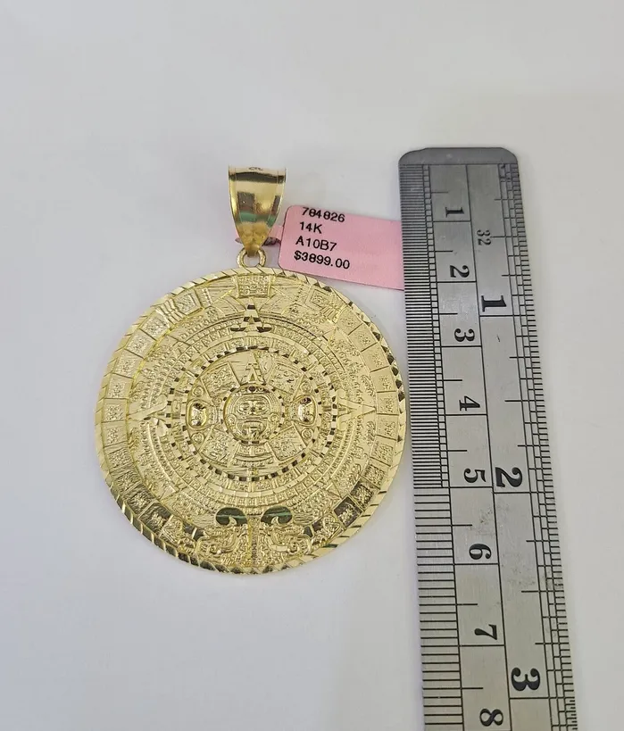 Real 14k Solid Rope Chain Mayan Calendar Charm Set 6mm 1830 Necklace Gold Gold and Diamond Necklaces
