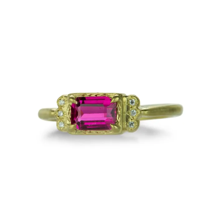 Rings Adel Chefridi Dainty Pink Tourmaline Ring with Diamonds