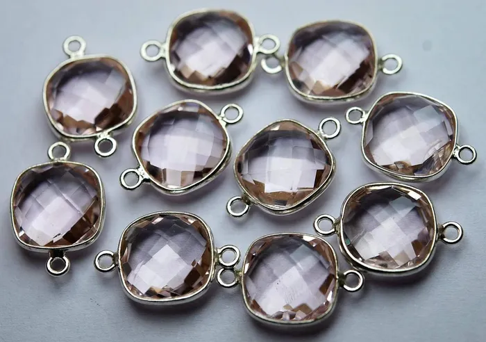 Rings Beads Supplies USA 925 Sterling SilverPink Quartz Faceted Cushion ShapeConnector 2 Piece Of 19mm Approx Rings Beads Supplies USA 925 Sterling SilverPink Quartz Faceted Cushion ShapeConnector 2 Piece Of 19mm Approx