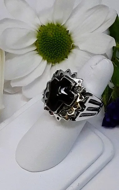 Rings Dian Malouf rs8511 Starburst cross ring with craters and handcut stone