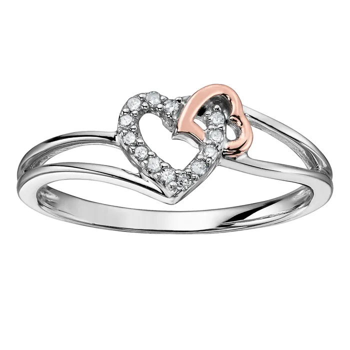 Rings Independent Jewellers 10kt TwoTone Gold Diamond Double Heart Ring