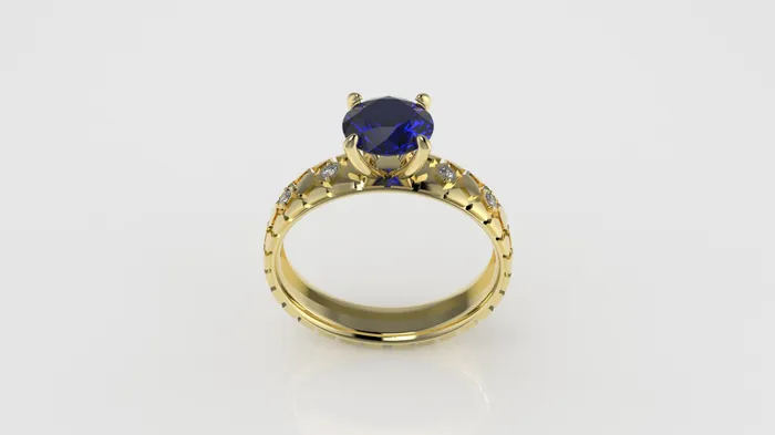 Rings JCM DESIGN JEWELRY 14K Solitaire Engagement Ring with 1 SAPPHIRE and 4 MOISSANITE VS1 Rim Shape with stt prong Rings JCM DESIGN JEWELRY 14K Solitaire Engagement Ring with 1 SAPPHIRE and 4 MOISSANITE VS1 Rim Shape with stt prong