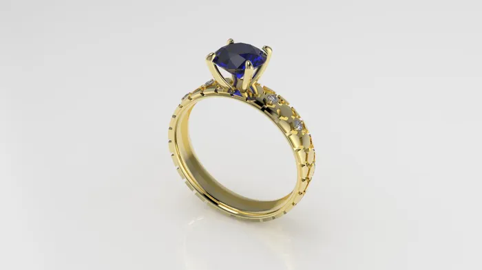 Rings JCM DESIGN JEWELRY 14K Solitaire Engagement Ring with 1 SAPPHIRE and 4 MOISSANITE VS1 Rim Shape with stt prong