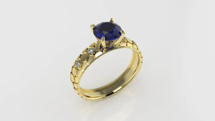 Rings JCM DESIGN JEWELRY 14K Solitaire Engagement Ring with 1 SAPPHIRE and 4 MOISSANITE VS1 Rim Shape with stt prong