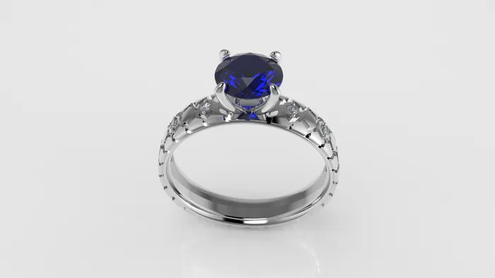 Rings JCM DESIGN JEWELRY 14K Solitaire Engagement Ring with 1 SAPPHIRE and 4 MOISSANITE VS1 Rim Shape with stt prong