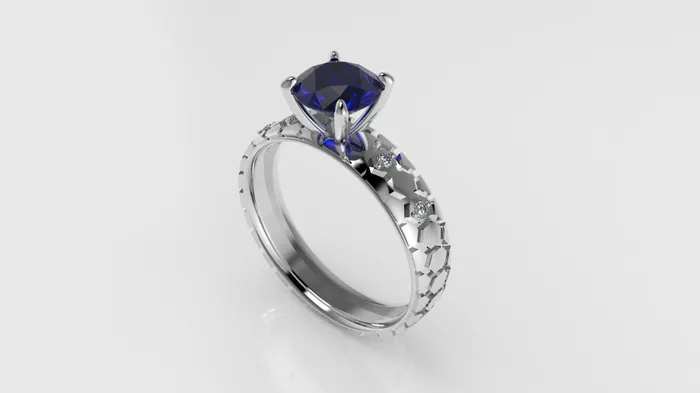 Rings JCM DESIGN JEWELRY 14K Solitaire Engagement Ring with 1 SAPPHIRE and 4 MOISSANITE VS1 Rim Shape with stt prong