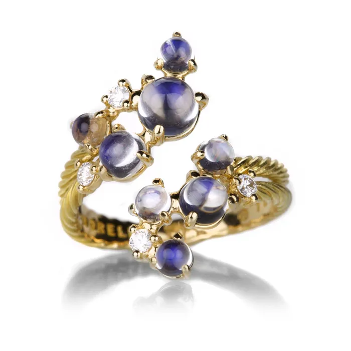 Rings Paul Morelli Yellow Gold and Moonstone Bubble Bypass Ring
