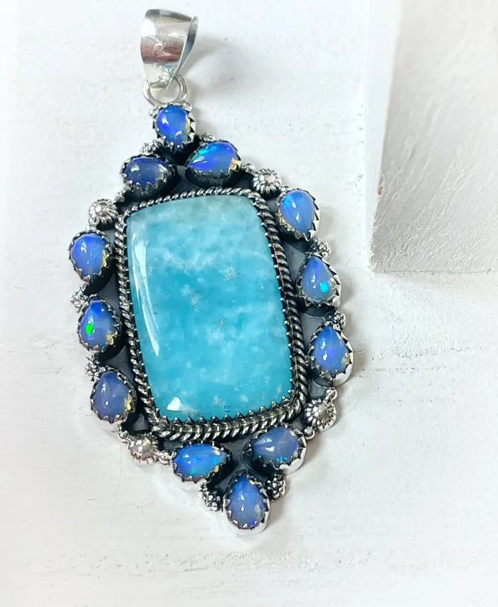 Rings Sophiareneboutiquecom Sterling Silver Blue ArgoniteOpal Cluster Pendant