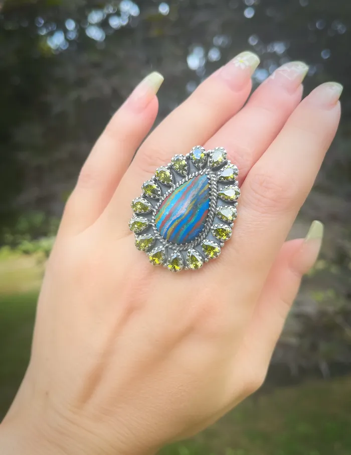 Rings Sophiareneboutiquecom Sterling Silver Rainbow Calsilica Peridot Quartz Cluster Rings