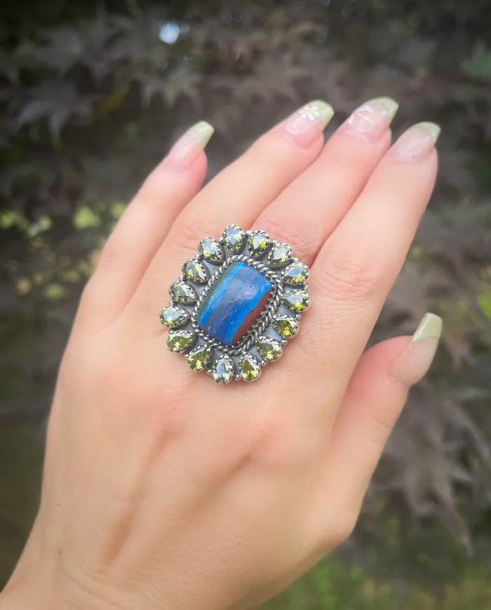 Rings Sophiareneboutiquecom Sterling Silver Rainbow Calsilica Peridot Quartz Cluster Rings