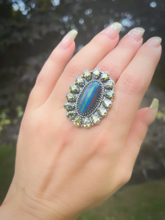 Rings Sophiareneboutiquecom Sterling Silver Rainbow Calsilica Peridot Quartz Cluster Rings