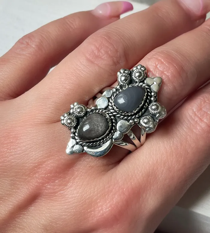 Rings STERLING SILVER OBSIDIANAGATE MINI CLUSTER RING SZ 95 Sophiareneboutiquecom
