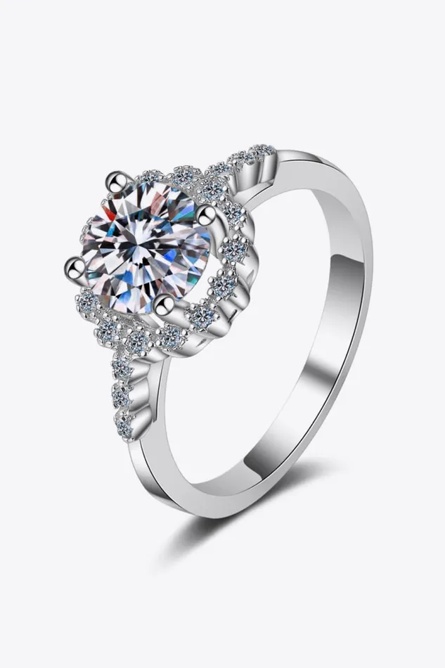 Rings Trendsi 1 Carat Moissanite RhodiumPlated Halo Ring