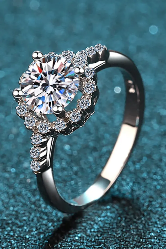 Rings Trendsi 1 Carat Moissanite RhodiumPlated Halo Ring