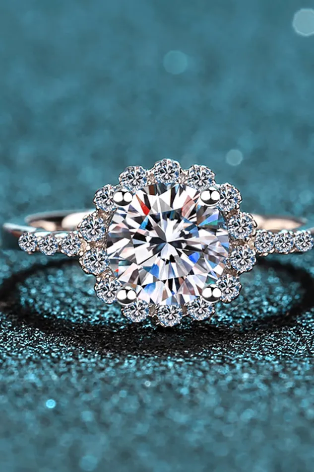 Rings Trendsi 1 Carat Moissanite RhodiumPlated Halo Ring