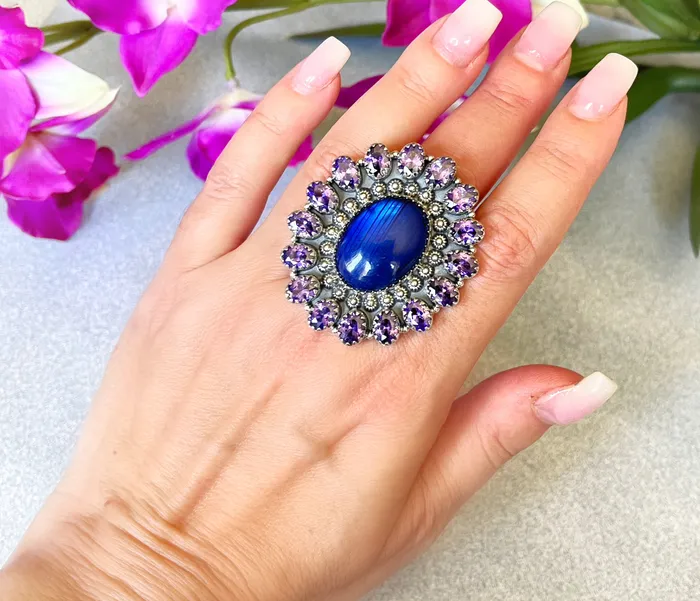 SophiaRene Boutique Rings Sterling Silver LabradoriteAmethyst Enchantment Ring SophiaRene Boutique Rings Sterling Silver LabradoriteAmethyst Enchantment Ring
