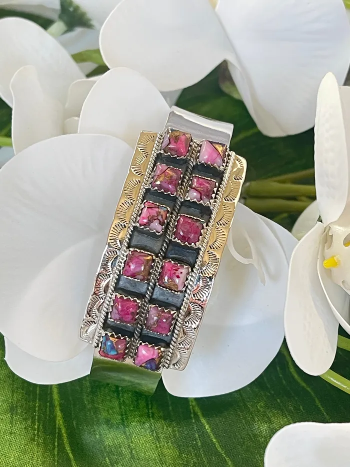 SophiaRene Boutique Rings Sterling Silver Pink Dahlia Custom Artisan Large Cuff SophiaRene Boutique Rings Sterling Silver Pink Dahlia Custom Artisan Large Cuff